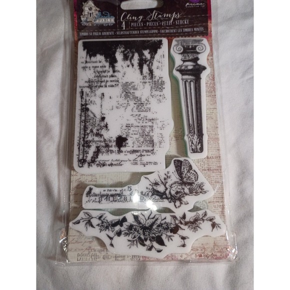Prima Marketing Other - Prima Marketing Garden Fable Cling Stamps 4pc Set 579135 Vintage Mixed Media
